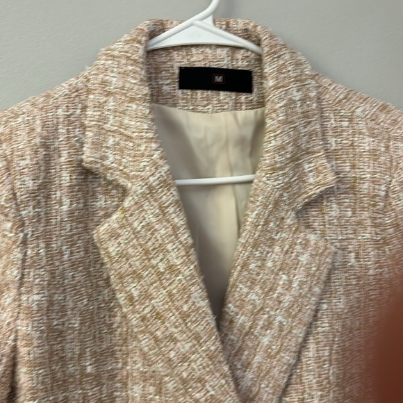Pink & Cream Tweed Double Breasted Blazer Faux Pearl Buttons size Medium - Picture 5 of 11